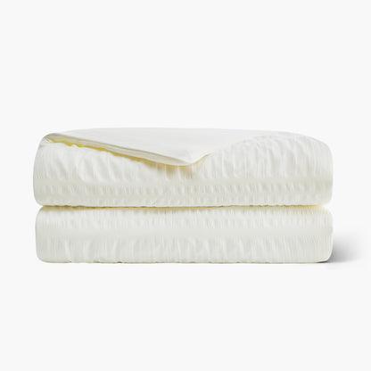 Seersucker Cooling Comforter-Cream White